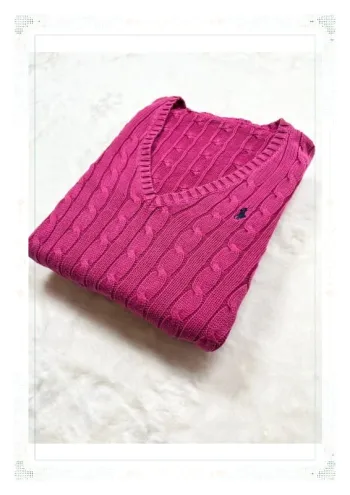 Ralph Lauren pull femme coton torsadé rose col V taille M