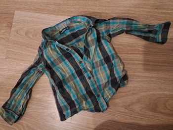 Chemise à carreaux gris,bleu et vert taille 92 cm