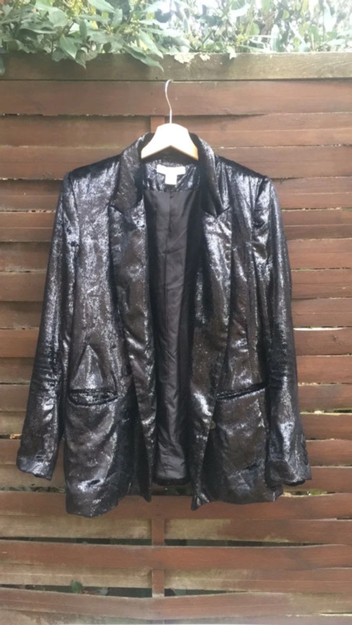 Veste blazer noire pailletée - photo numéro 2