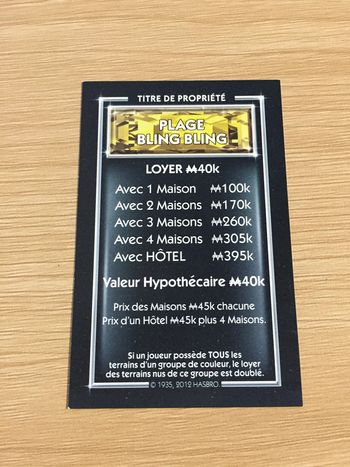 Carte titre de propriété Plage bling bling pièce détachée jeu de société Monopoly Millionnaire #A45