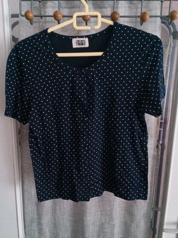 Gilet t-shirt bleu marine pois blanc Promod