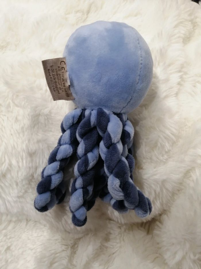 Doudou pieuvre octopus bleu clair et bleu marine tentacules torsades 22 cm - photo numéro 4