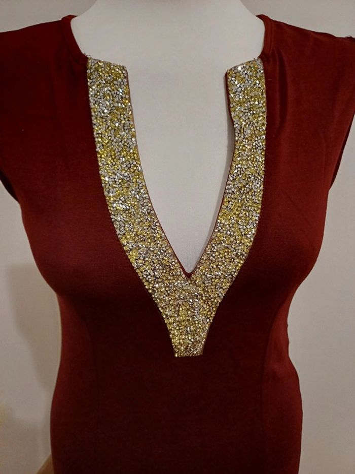 Robe chic Bordeaux avec strass L Mode taille S 36 - photo numéro 3