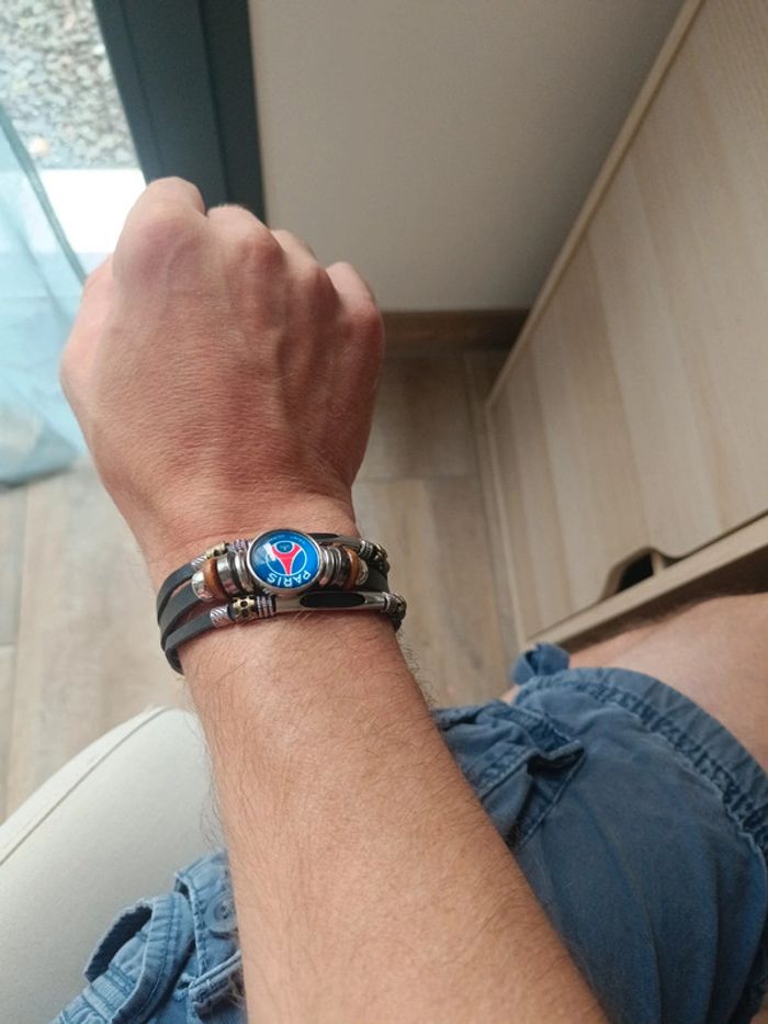 Bracelet cuir 3 rangs PSG Paris Saint-Germain - photo numéro 3