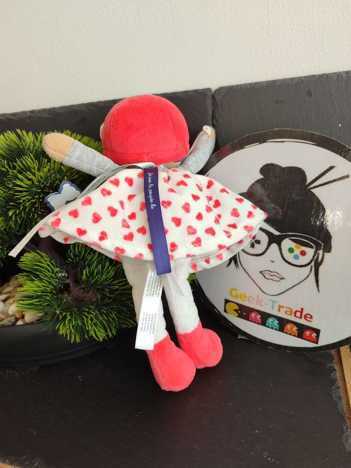 poupée tissus doudou kaloo jade rose rouge blanc coeur bonnet gris DD003471 - photo numéro 2