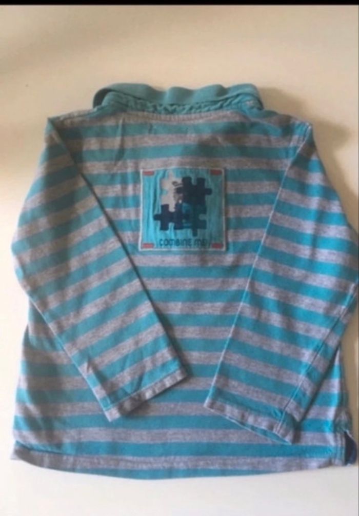 Polo manches longues garçon BON ÉTAT taille 23 mois couleurs turquoise et gris - photo numéro 2