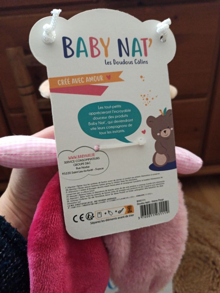 Doudou lapin rose baby nat neuf - photo numéro 3