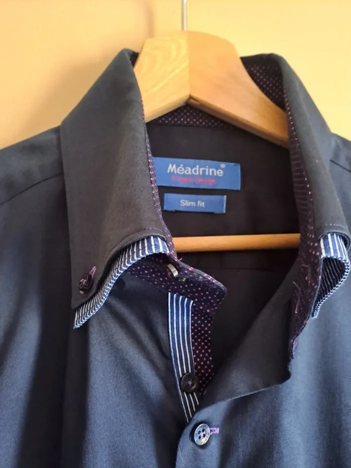 Chemise homme chic Meadrine slim fit bleue violette 39/40 M comme neuve - photo numéro 6