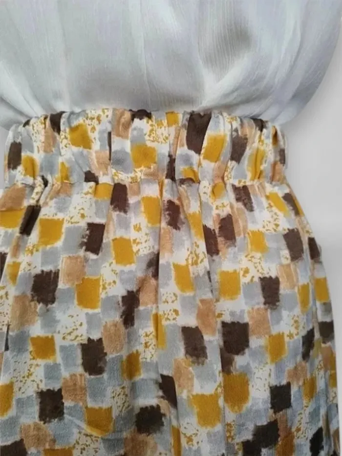jupes mi-longue La Fee Maraboutee taille haute à motifs jaune marron gris taille L - photo numéro 6