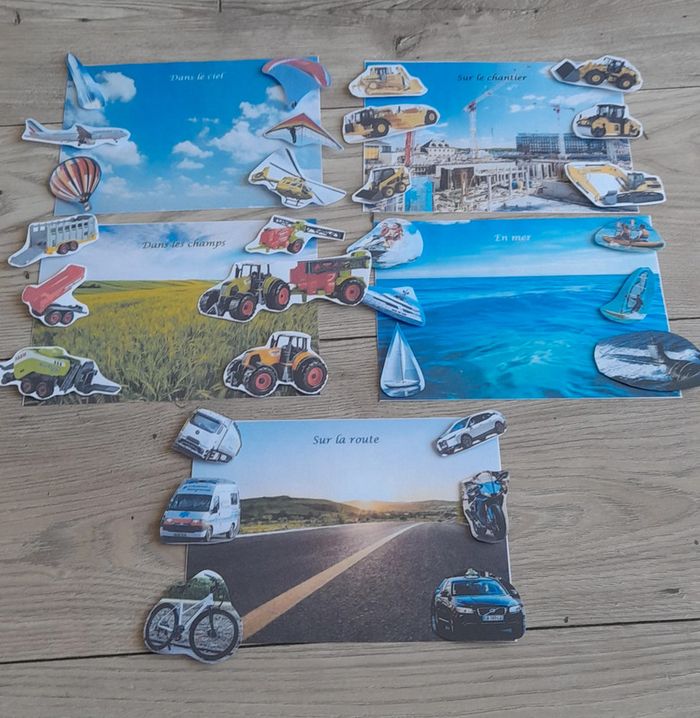 Les véhicules moyens de transport dans leur environnement. montessori