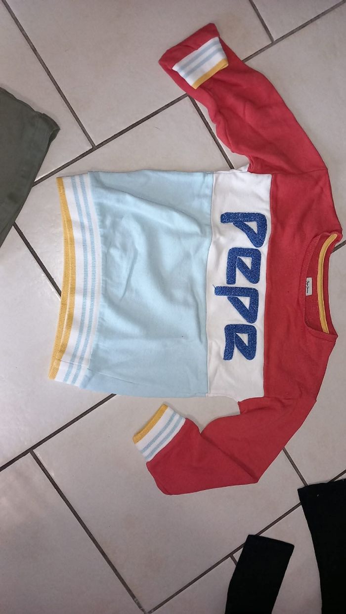 Pull pépé jeans blanc corail bleu fille 8 ans tbe coton