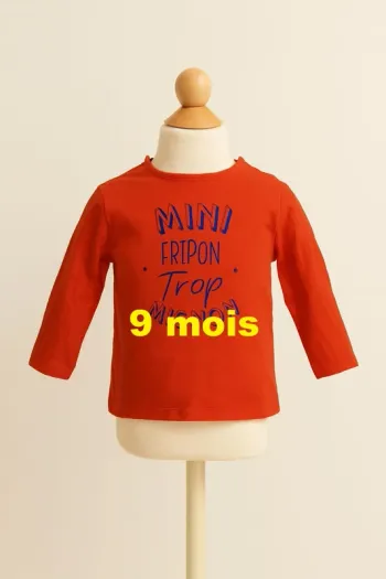 Tee shirt manche longue rouge imprimé bleu marine Taille 9 mois