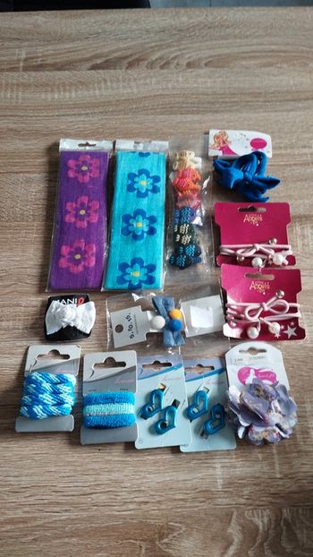 Lot accessoires cheveux fille bleu rose bandeau élastique
