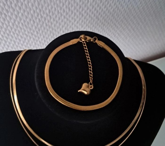 Double collier et bracelet maille serpent acier inoxydable - photo numéro 3