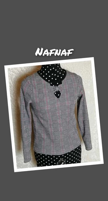 Pull carreaux prince de galles noir blanc rouge Nafnaf