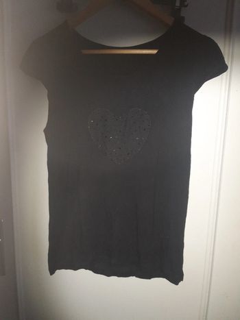 T shirt noir motif coeur, caroll