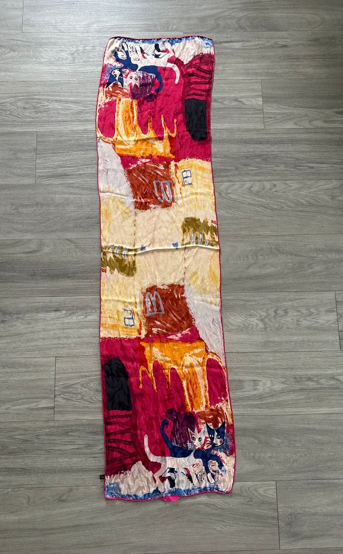 Foulard étole multicolore en soie chats Vintage 40x160cm - photo numéro 6