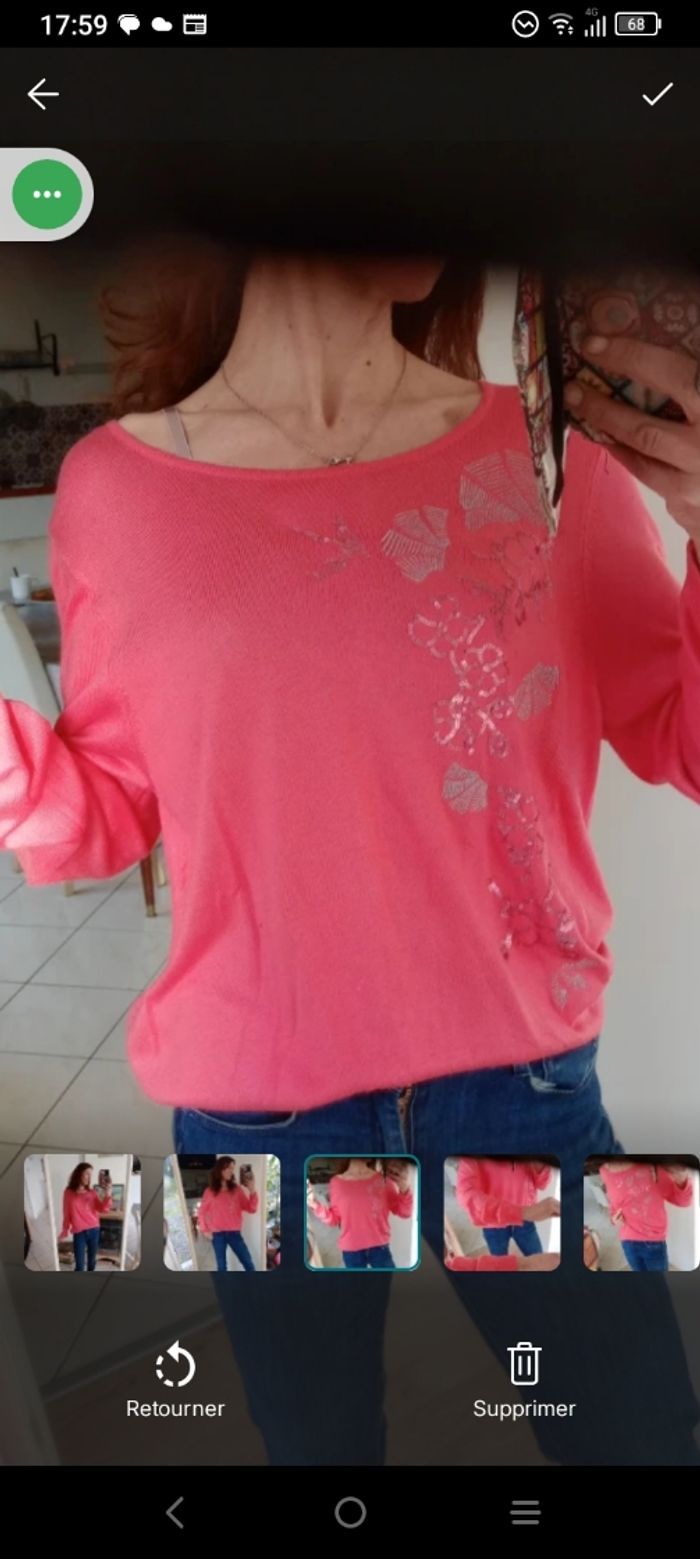 Pull femme 44 rose détails pailletés sequins c79 - photo numéro 3
