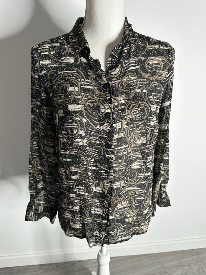 Chemisier bariolé noir blanc beige IKKS T36 S