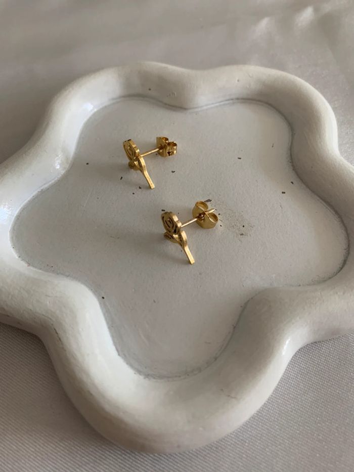Boucles d’oreilles fleur rose en acier inoxydable doré - photo numéro 8