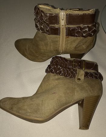 Bottines Tissu Beige & Tressage Cuir Marron - Talon Stable - T.36