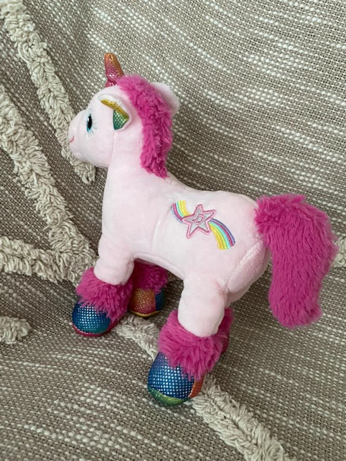 Peluche doudou 23cm gipsy licabella licorne rose et bleu très bon état - photo numéro 3