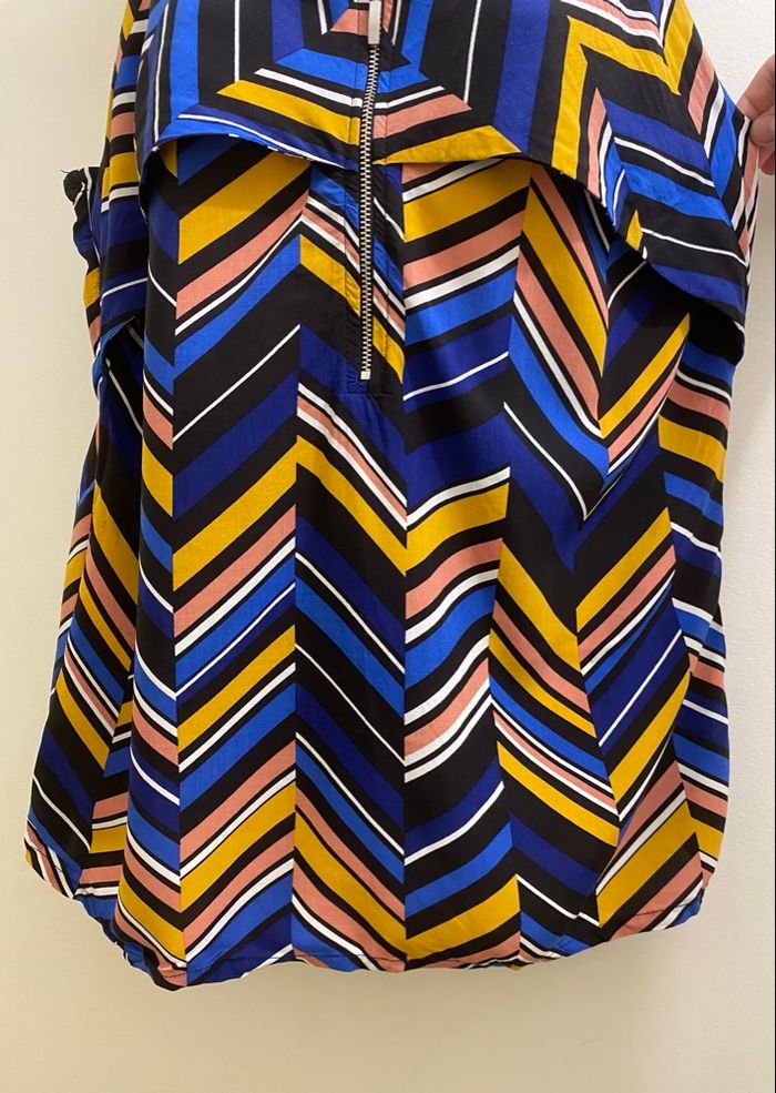 Top bleu moutarde motif chevrons géométrique débardeur fluide fines bretelles femme taille 42 JDY - photo numéro 4