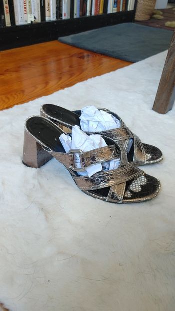 Mule en cuir argenté écailles