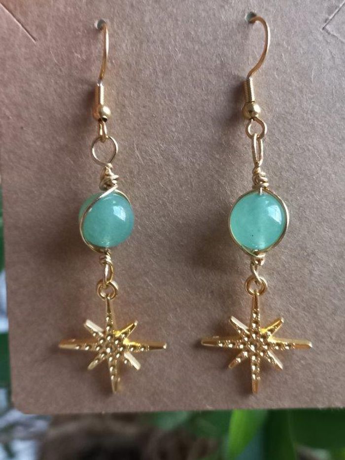 Boucles d'oreilles étoile et aventurine - photo numéro 2