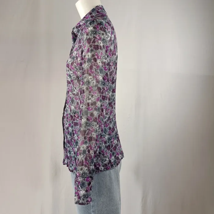 Chemise fluide à fleurs violettes Betty Barclay, coupe longue, légère, taille 36 A1223 - photo numéro 4