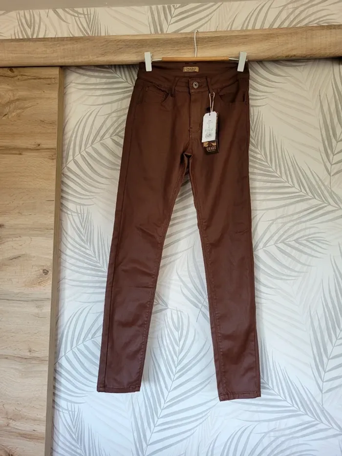 Pantalon femme taille S neuf  simili cuir marron Onado - photo numéro 4