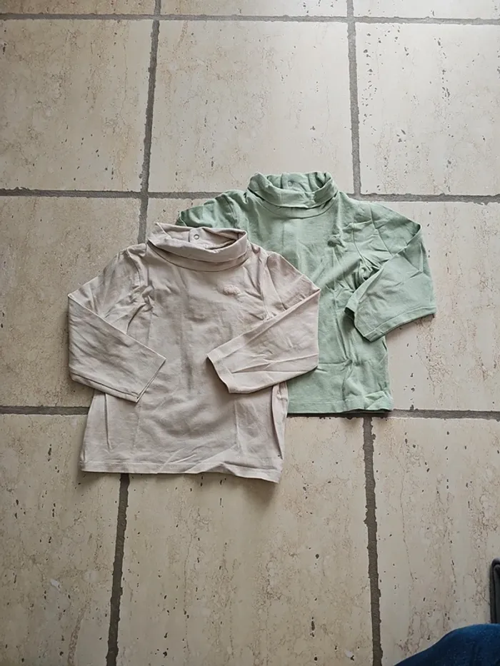 Lot 2 tee-shirt col roulé crème/vert - Orchestra - 23 mois/86 cm