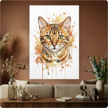 Affiche murale "Chat Bengal" aquarelle artistique poster décoration A3 Sans cadre