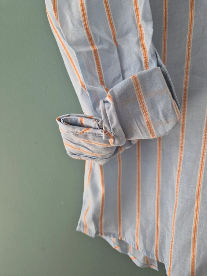 Chemise bleu ciel a rayures blanches et dorees, taille 38, Camaieu - photo numéro 2