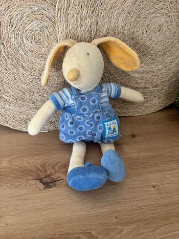 Doudou lapin salopette bleu lise et Lulu moulin roty