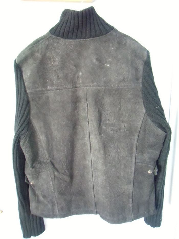 Blouson noir manches et col en laine - photo numéro 2