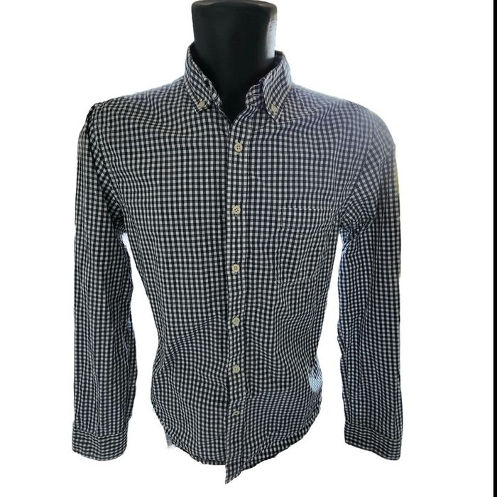 Chemise à carreaux LxM bleue et blanche manches longues col boutonné coupe ajustée taille M Coton