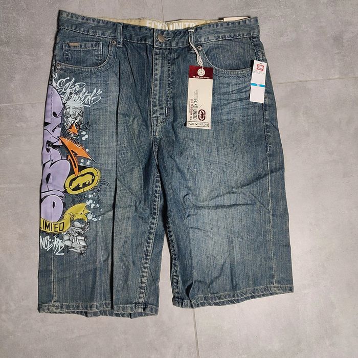 Bermuda large baggy jeans short hip-hop streetwear graffiti y2k vintage Ecko unltd taille 38us 46eu