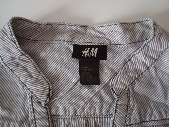 Chemisier  H &M. Manches courtes,coton rayé marine/blanc/argenté..12/16 ans,T32/36.Parfait état. - photo numéro 9