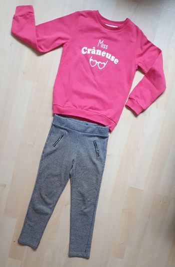 Sweat fuschia + Jegging à motifs écossais pour petites filles (4/5 ans) / Marques diverses