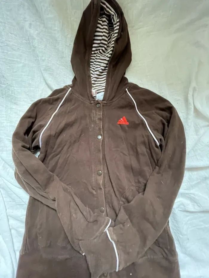 Gilet vintage Adidas marron & blanc – taille 14 ans - photo numéro 2