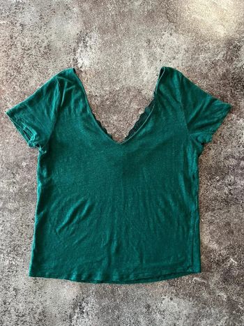 T shirt lin vert femme Sezane taille L Women green linen Grünes Leinen Damen donna lino verde