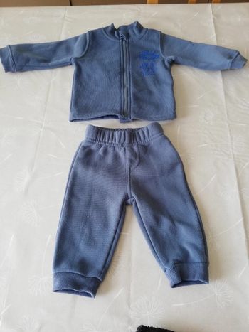 Ensemble pantalon gilet manches longues bleu doublé 68 cm