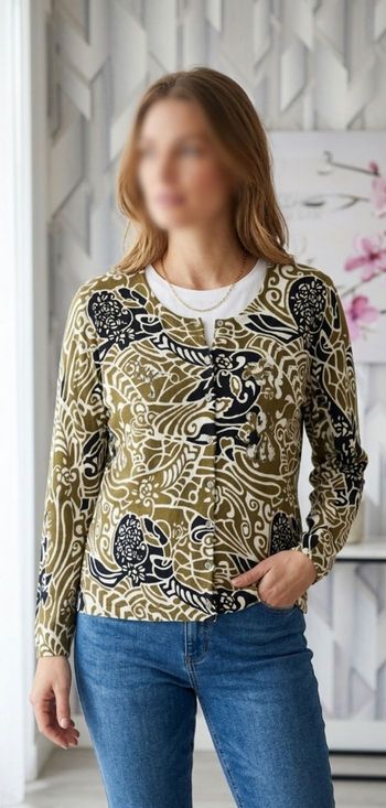 Gilet fin vert olive motif graphique 