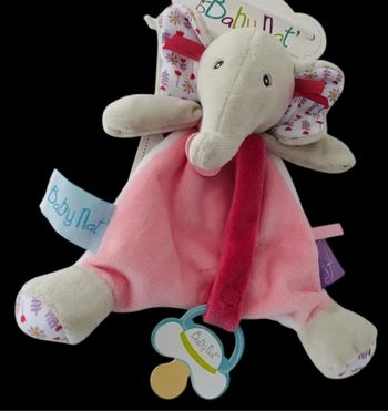 ❤️B3936 Doudou Plat Eglantine Églantine Éléphant Elephant Mouchoir Baby Nat Rose