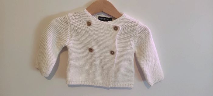 Gilet blanc maille bébé fille Inextenso 1 mois 56cm