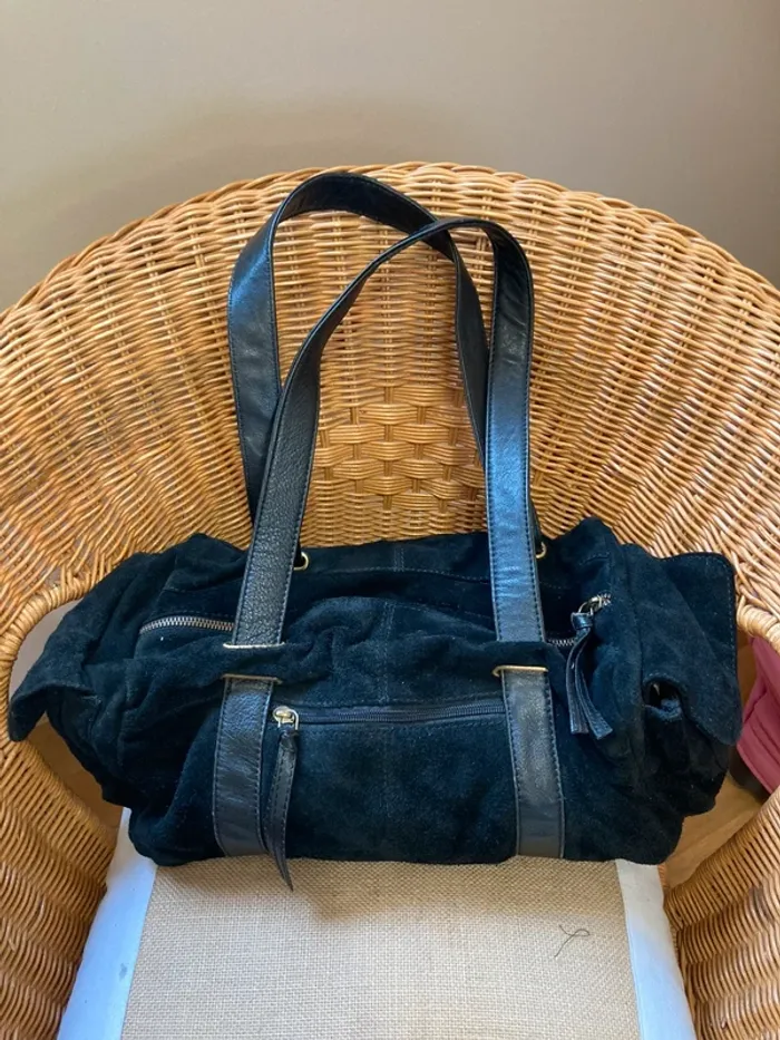 Sac vintage en cuir et croûte de cuir noir très bon état [ref 2506SBl 112] - photo numéro 13