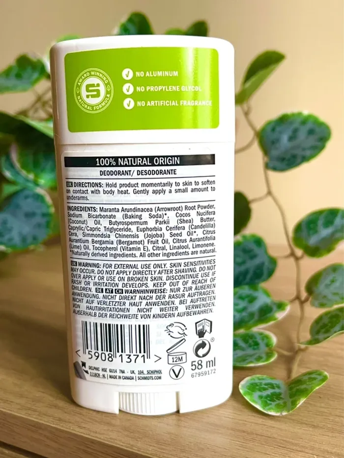 Deodorant  neuf naturel schmidts bergamot lime stick fraicheur unisexe soins corps hygiene bio - photo numéro 2