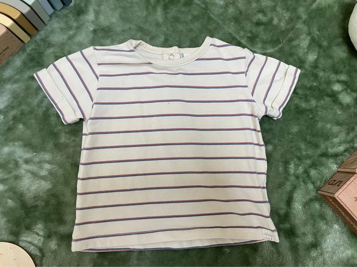 T shirt beige rayé - photo numéro 2