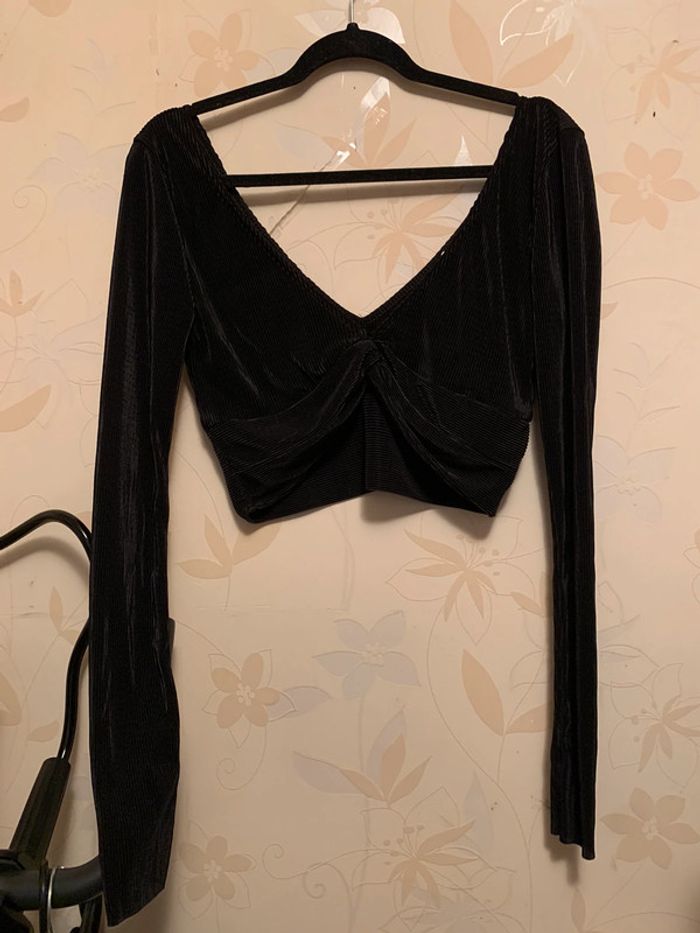 Crop top plissée noir - photo numéro 3